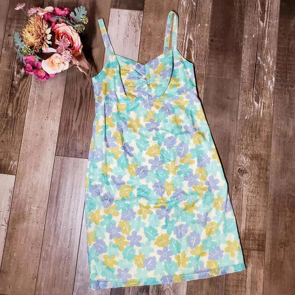 Eddie Bauer Blue Green and Cream Floral Vintage Sundress Size 4 - Picture 3 of 12